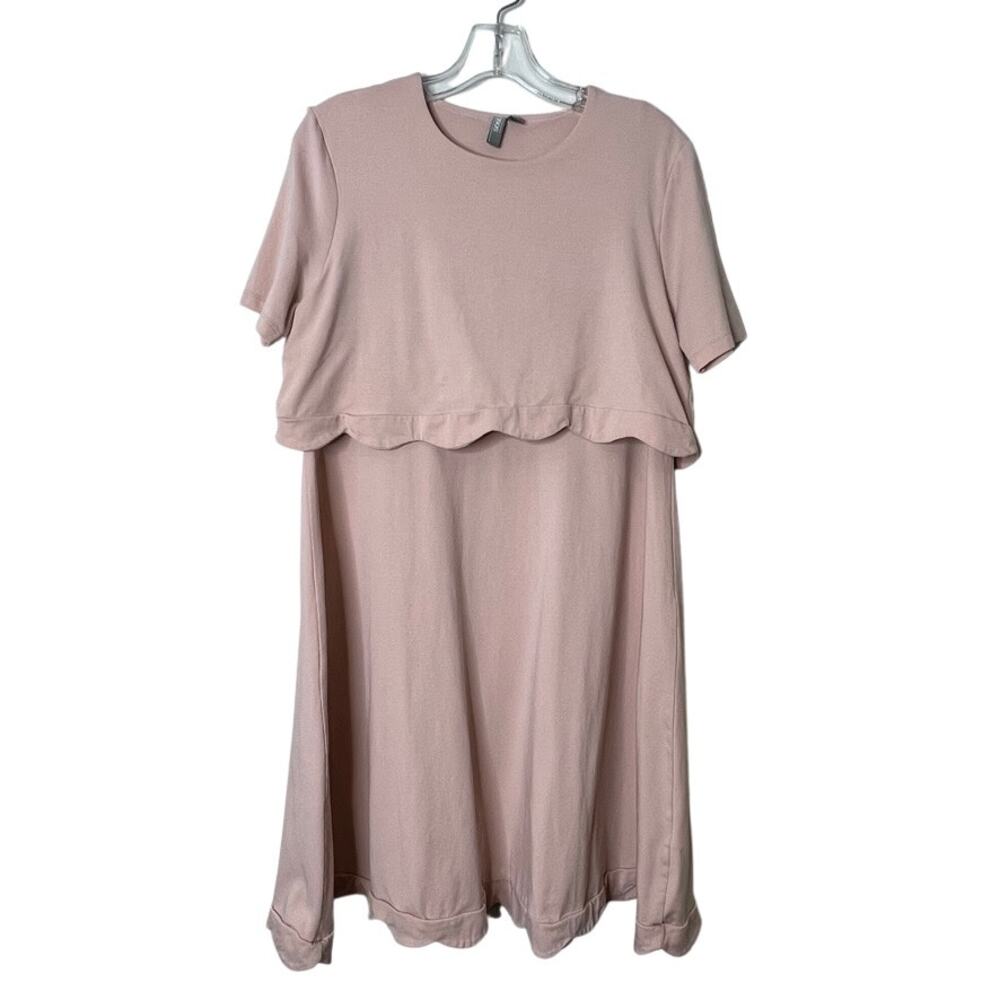 Asos Short Sleeve Tiered Scallop Hem Jersey Knit Dress Pink Womens Size 8